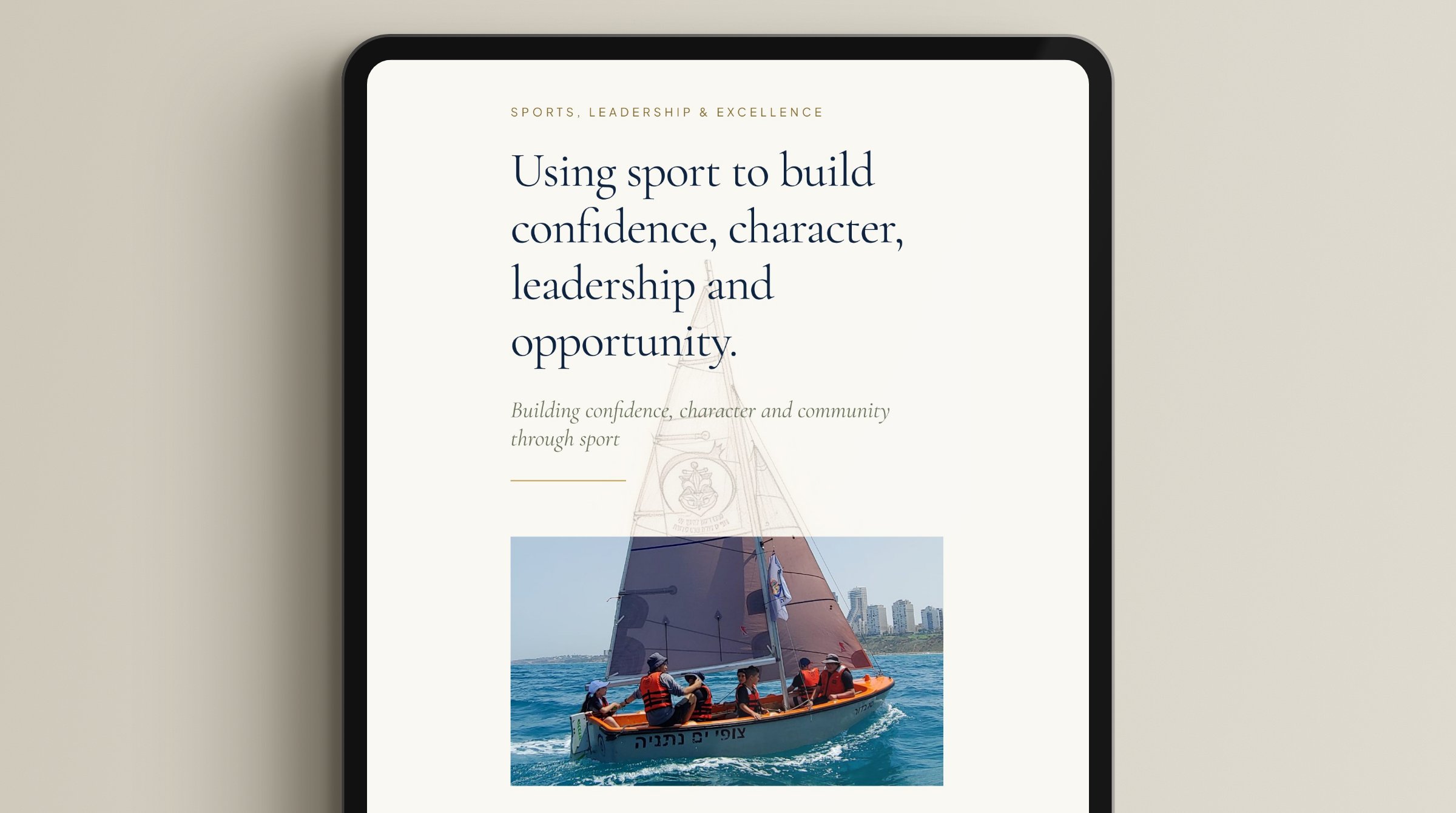 Detail, Sports page: the pencil sketch of the sail rising out of the Sea Scouts photograph, behind the headline